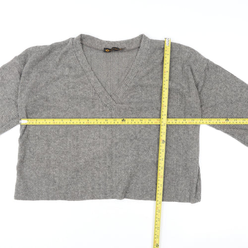 I Saw It First Womens Grey V-Neck Ribbed Pullover Jumper Size 12