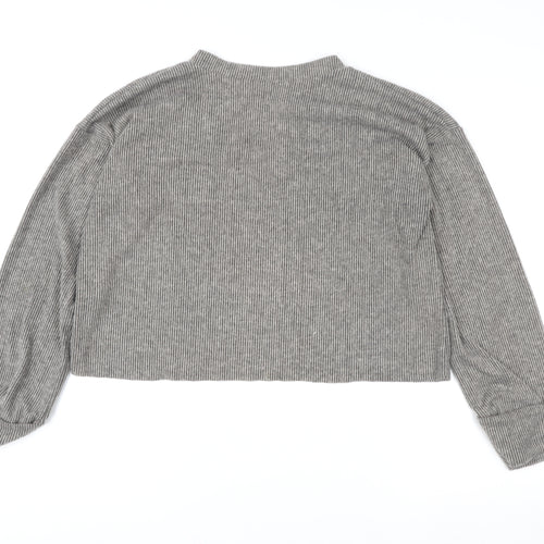 I Saw It First Womens Grey V-Neck Ribbed Pullover Jumper Size 12