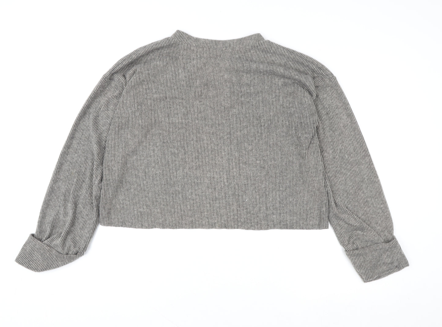 I Saw It First Womens Grey V-Neck Ribbed Pullover Jumper Size 12