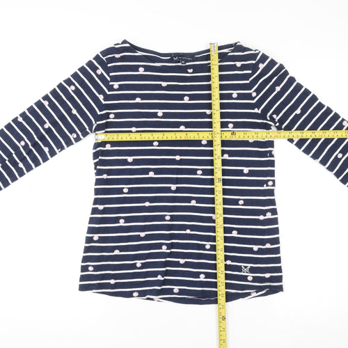 Crew Clothing Company Women’s Blue Striped Embroidered 3/4 Sleeve Cotton Top Size 10