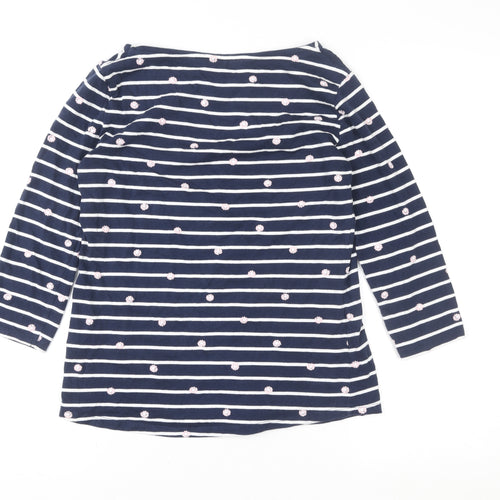 Crew Clothing Company Women’s Blue Striped Embroidered 3/4 Sleeve Cotton Top Size 10