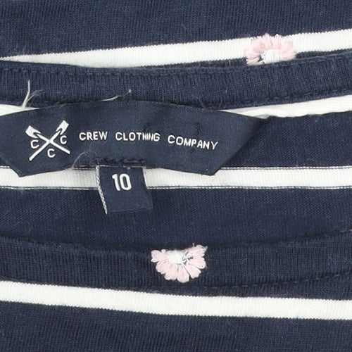 Crew Clothing Company Women’s Blue Striped Embroidered 3/4 Sleeve Cotton Top Size 10