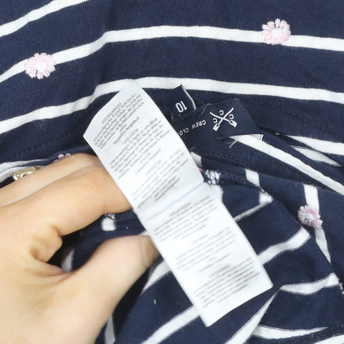 Crew Clothing Company Women’s Blue Striped Embroidered 3/4 Sleeve Cotton Top Size 10