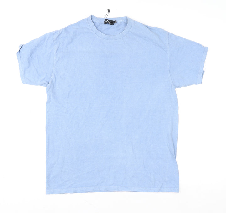 BoohooMAN Men's Blue Crew Neck Graphic T-Shirt Size S