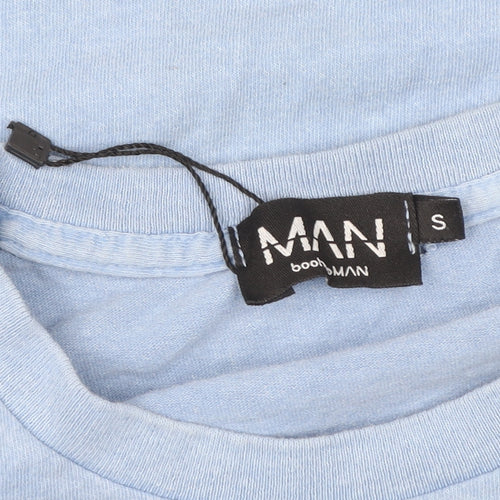 BoohooMAN Men's Blue Crew Neck Graphic T-Shirt Size S
