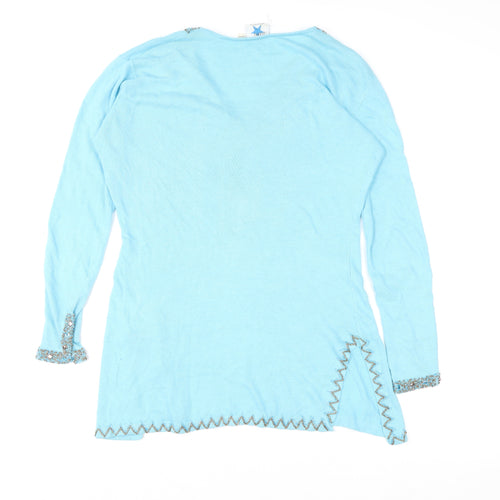 Star Blu Women Blue Beaded V-Neck Tunic Sweater Size M