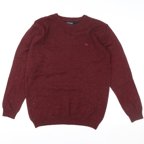 Taylor & Wright Men’s Red Wool Mix Crew Neck Jumper L Elbow Patch