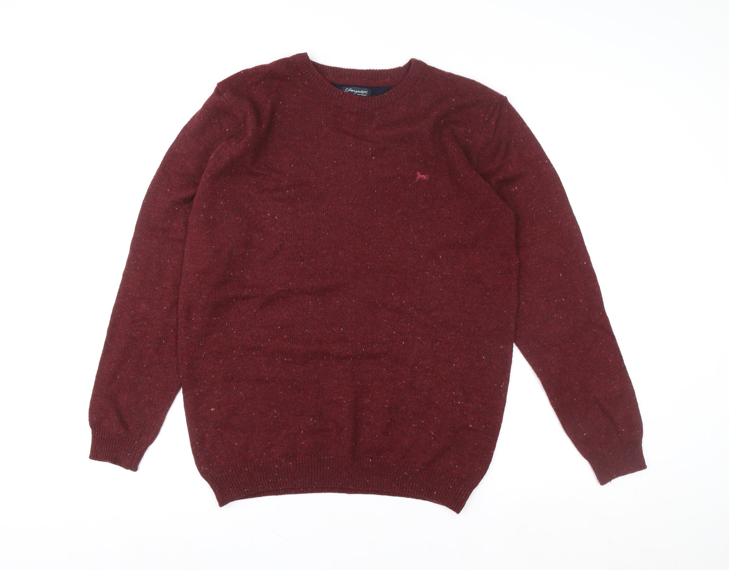 Taylor & Wright Men’s Red Wool Mix Crew Neck Jumper L Elbow Patch