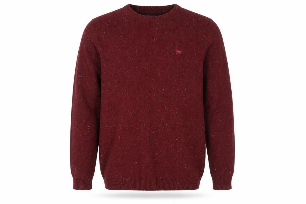 Front view of Taylor & Wright Men’s Red Wool Mix Crew Neck Jumper L Elbow Patch