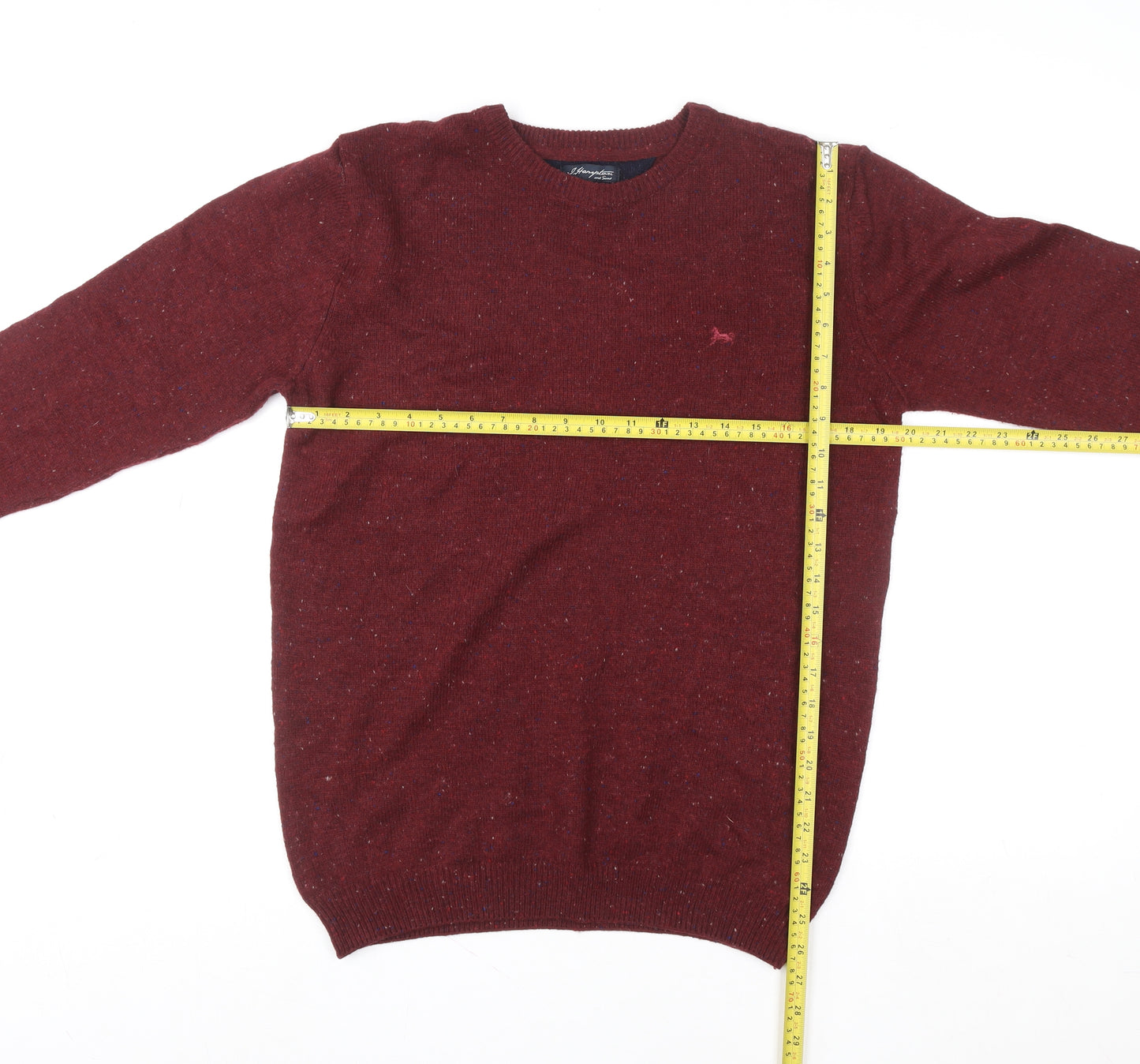 Taylor & Wright Men’s Red Wool Mix Crew Neck Jumper L Elbow Patch