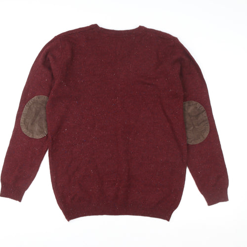 Taylor & Wright Men’s Red Wool Mix Crew Neck Jumper L Elbow Patch