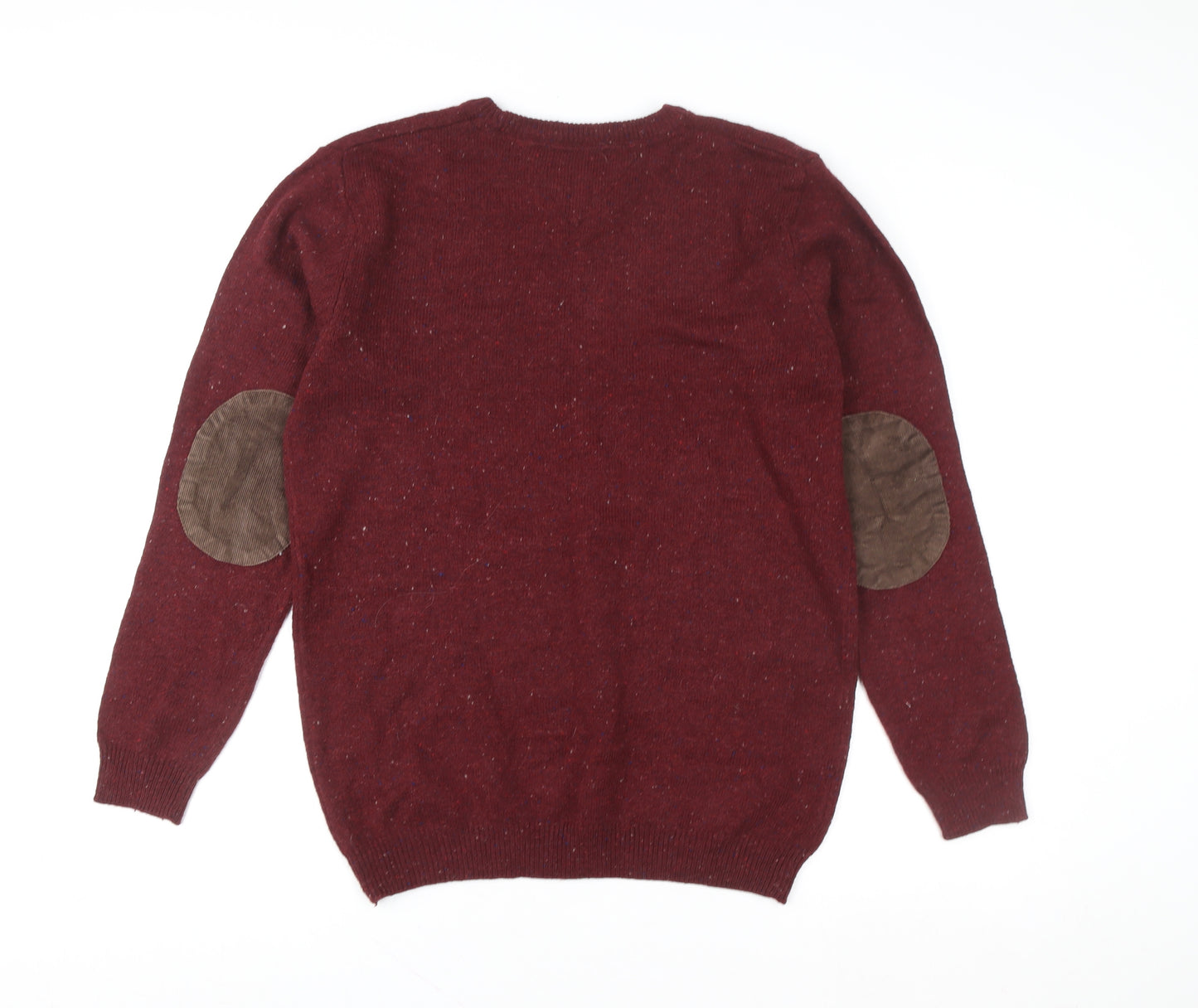 Taylor & Wright Men’s Red Wool Mix Crew Neck Jumper L Elbow Patch