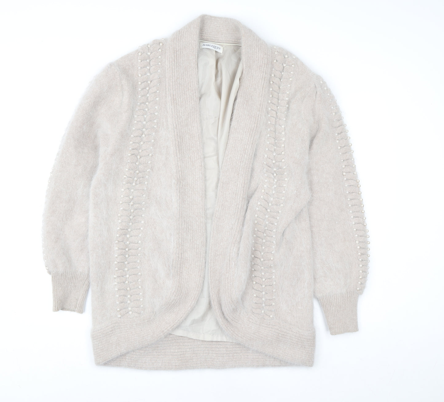 Harlequin Women’s Beige Angora Knit Beaded Cardigan M
