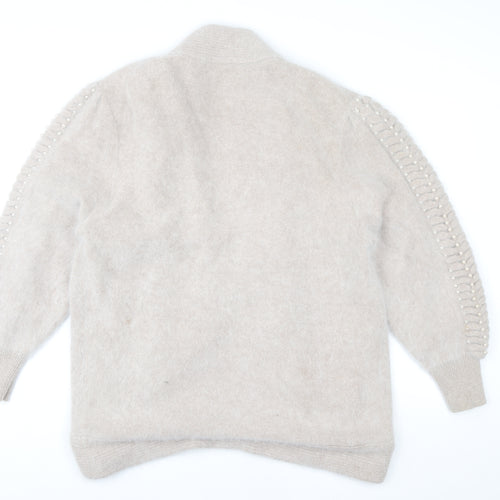 Harlequin Women’s Beige Angora Knit Beaded Cardigan M