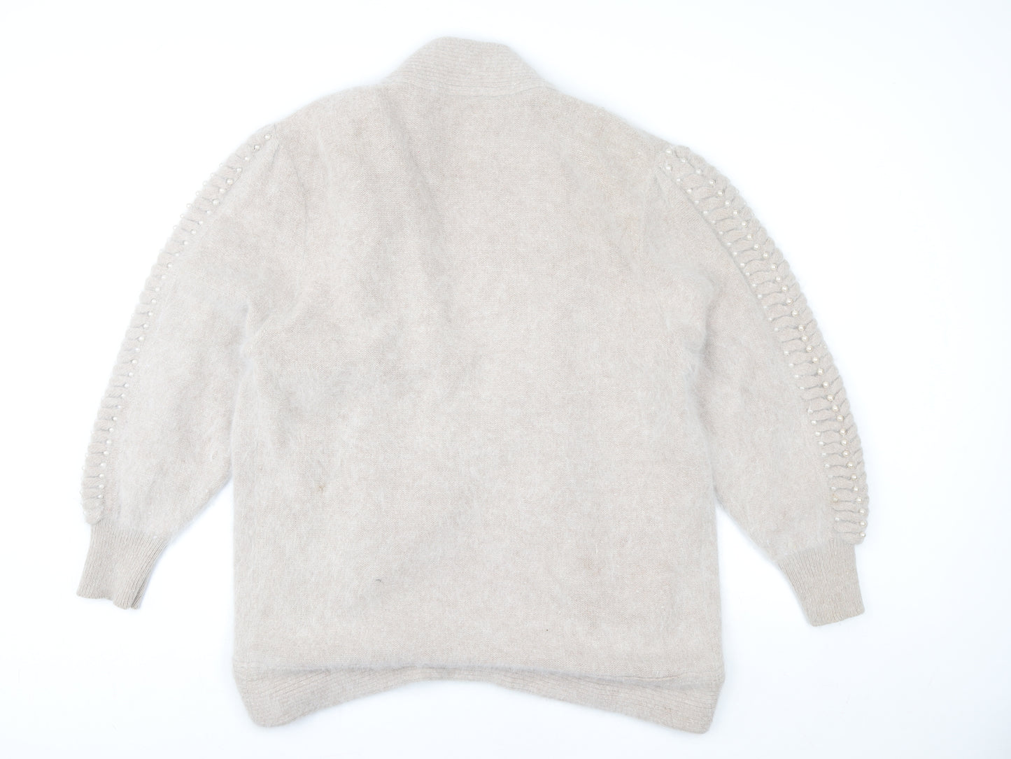 Harlequin Women’s Beige Angora Knit Beaded Cardigan M