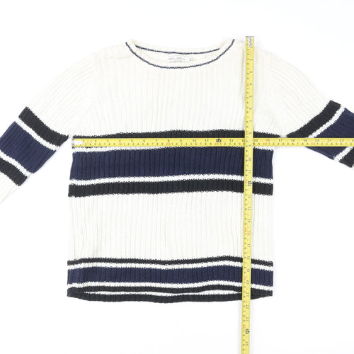 Zara Women’s Cream Navy Striped Ribbed Pullover Sweatshirt Size M