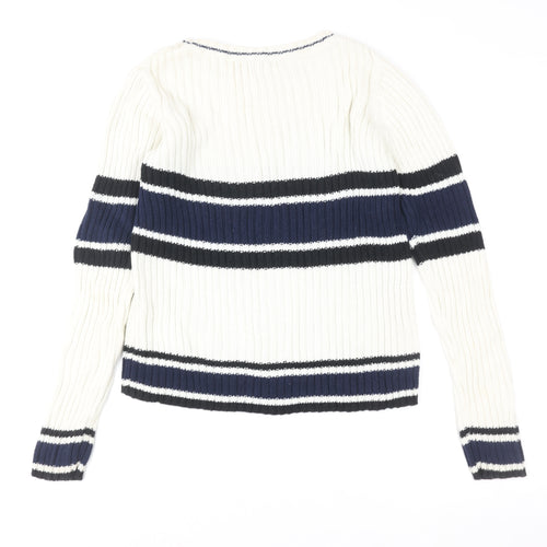 Zara Women’s Cream Navy Striped Ribbed Pullover Sweatshirt Size M