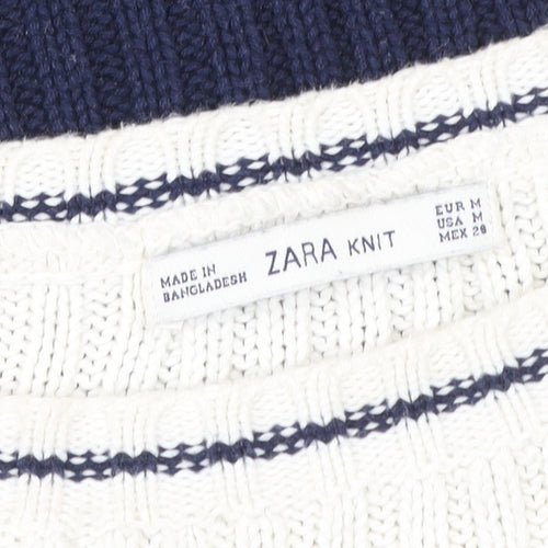 Zara Women’s Cream Navy Striped Ribbed Pullover Sweatshirt Size M