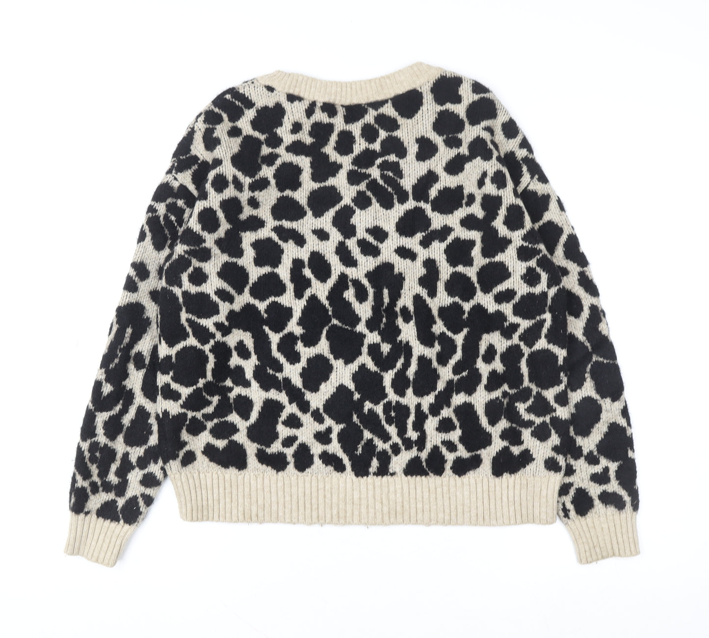 Vila Women’s Beige Leopard Print Crew Neck Pullover Jumper Size 12