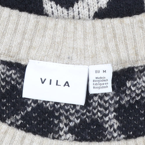 Vila Women’s Beige Leopard Print Crew Neck Pullover Jumper Size 12