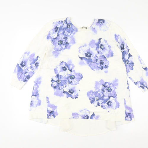 Oasis Women’s White Floral Tunic Blouse Size S Long Sleeve Cotton Blend
