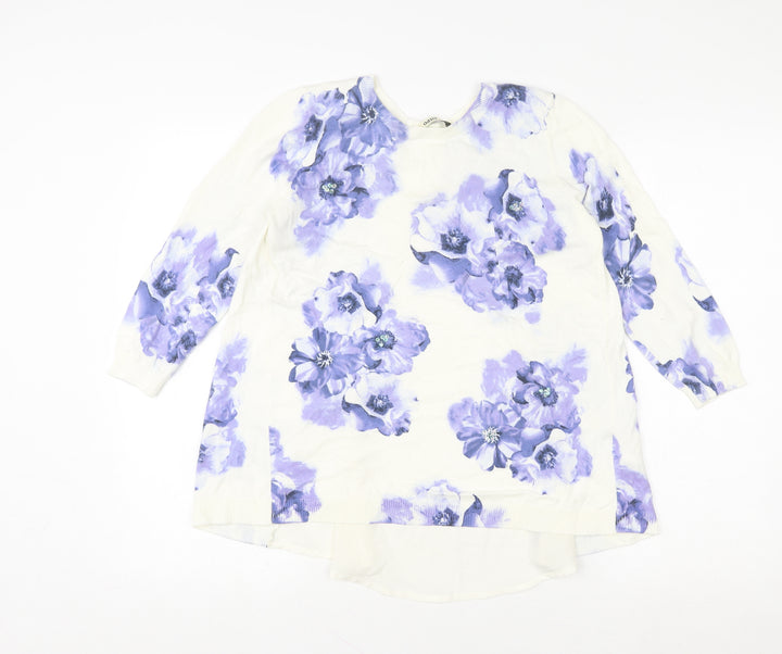 Oasis Women’s White Floral Tunic Blouse Size S Long Sleeve Cotton Blend