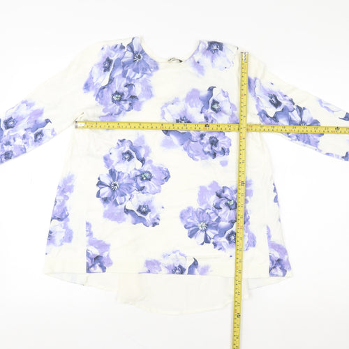 Oasis Women’s White Floral Tunic Blouse Size S Long Sleeve Cotton Blend