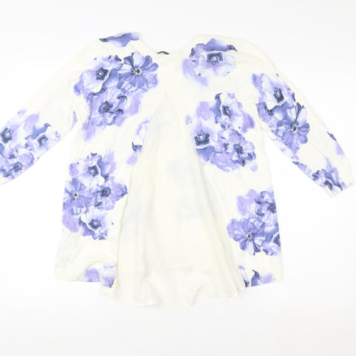 Oasis Women’s White Floral Tunic Blouse Size S Long Sleeve Cotton Blend