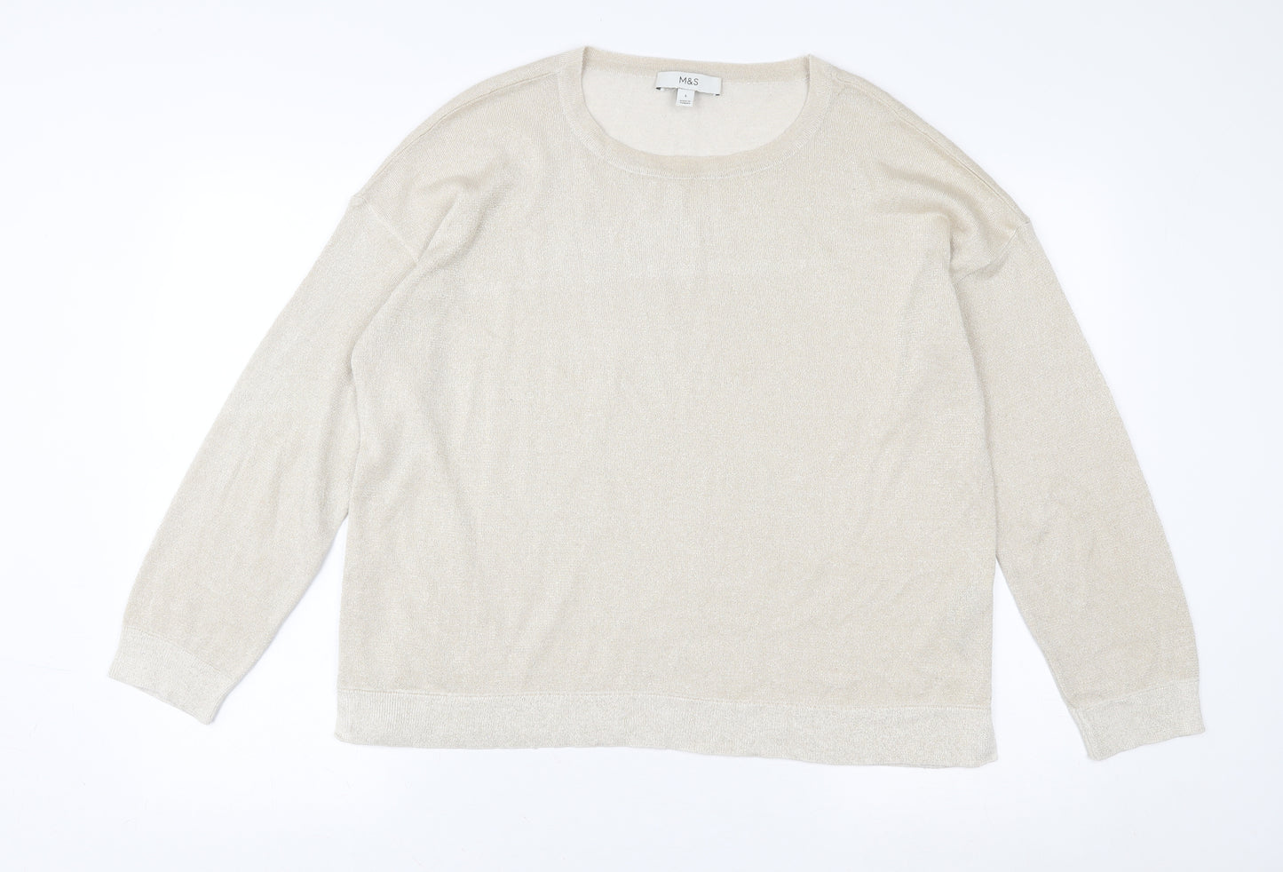 Marks and Spencer Womens Beige L Basic Knit Long Sleeve Top