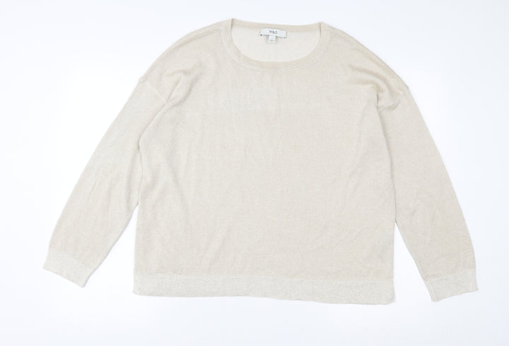 Marks and Spencer Womens Beige L Basic Knit Long Sleeve Top