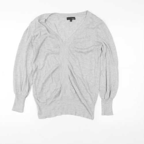 Next Women Grey V-Neck Long Sleeve Knit Top Size 12