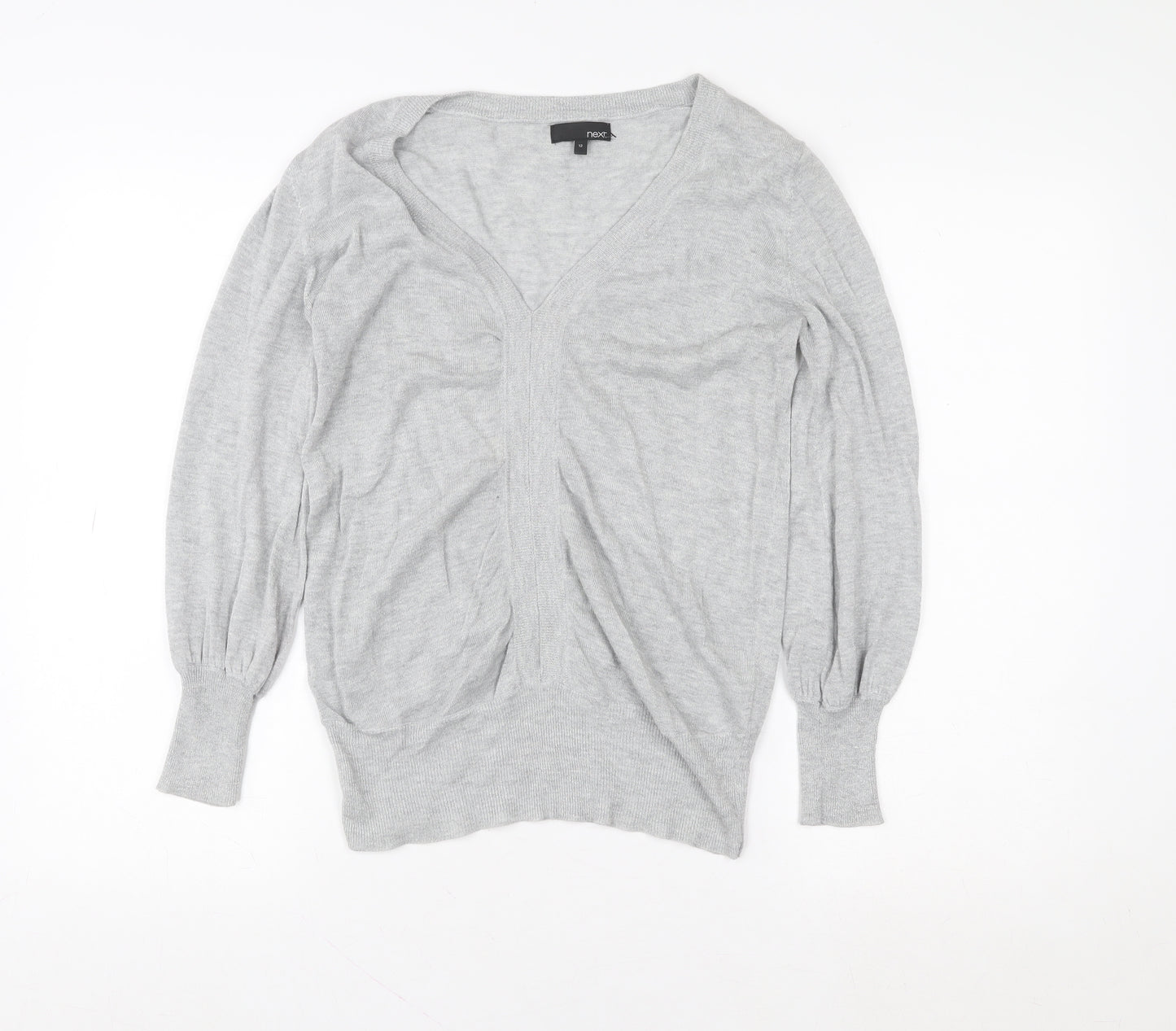 Next Women Grey V-Neck Long Sleeve Knit Top Size 12