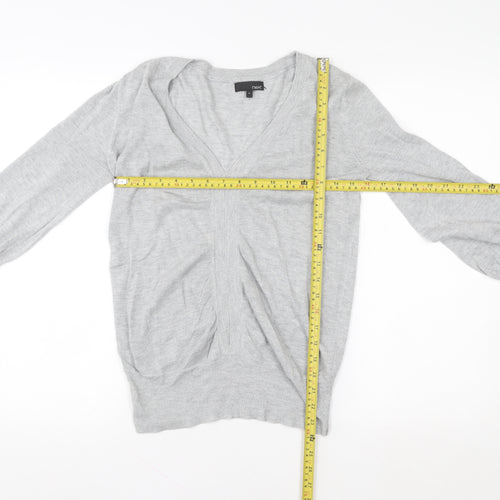 Next Women Grey V-Neck Long Sleeve Knit Top Size 12