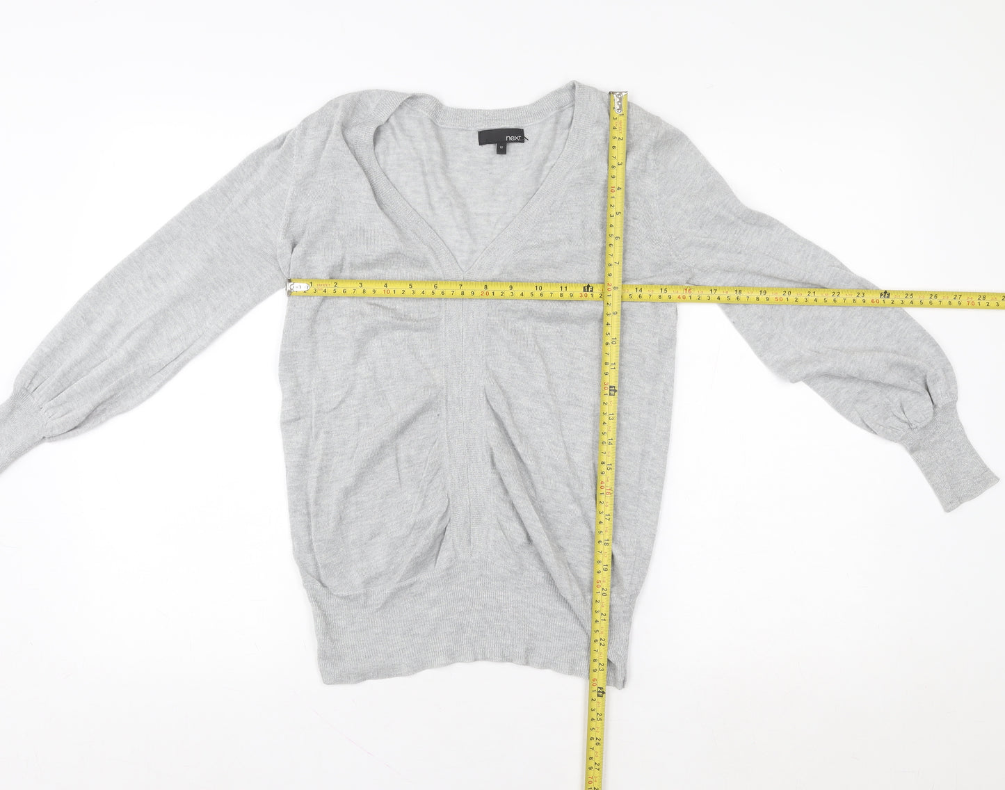 Next Women Grey V-Neck Long Sleeve Knit Top Size 12