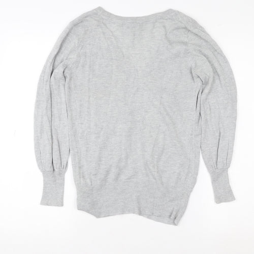 Next Women Grey V-Neck Long Sleeve Knit Top Size 12