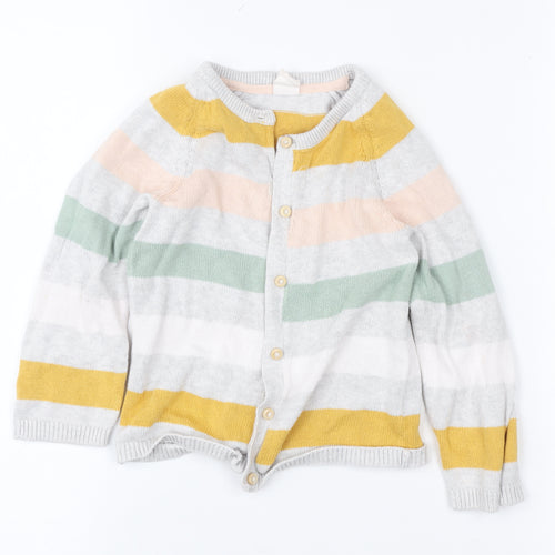 H&M Girls Multicoloured Striped Cardigan 2 Years Cotton Blend Button Up