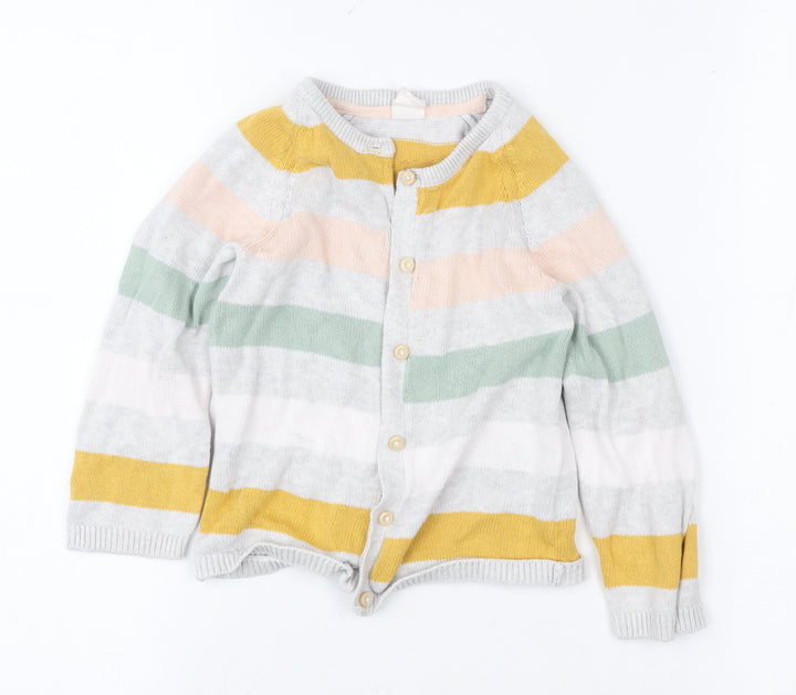 H&M Girls Multicoloured Striped Cardigan 2 Years Cotton Blend Button Up