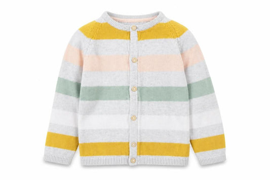 Front view of H&M girls’ multicoloured striped cardigan 2 years cotton blend button up