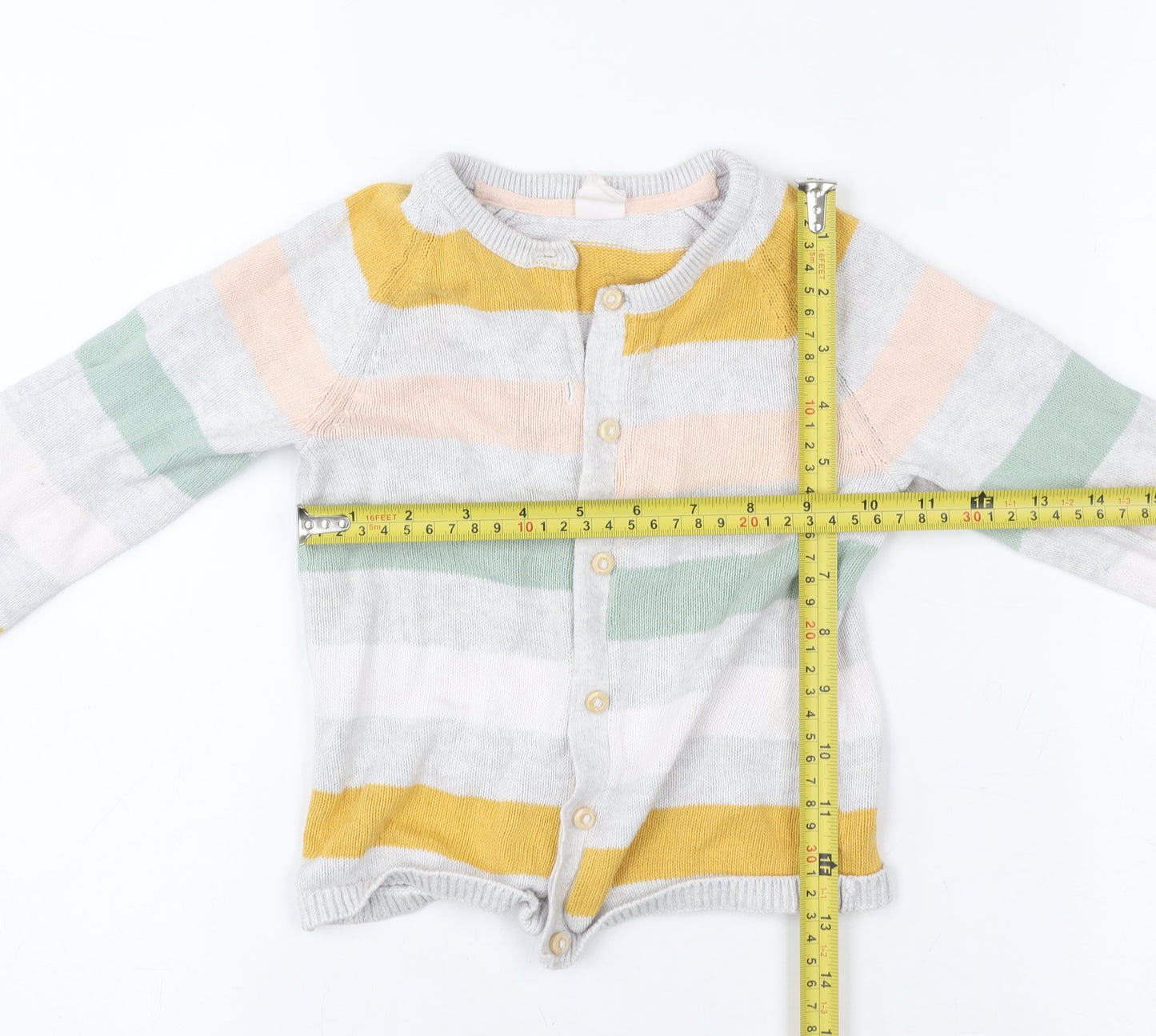 H&M Girls Multicoloured Striped Cardigan 2 Years Cotton Blend Button Up