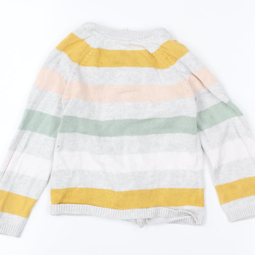 H&M Girls Multicoloured Striped Cardigan 2 Years Cotton Blend Button Up