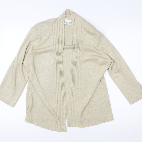 Eastex Women Beige Metallic Open Cardigan UK 14 Relaxed Fit