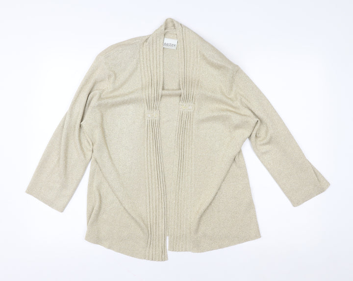 Eastex Women Beige Metallic Open Cardigan UK 14 Relaxed Fit