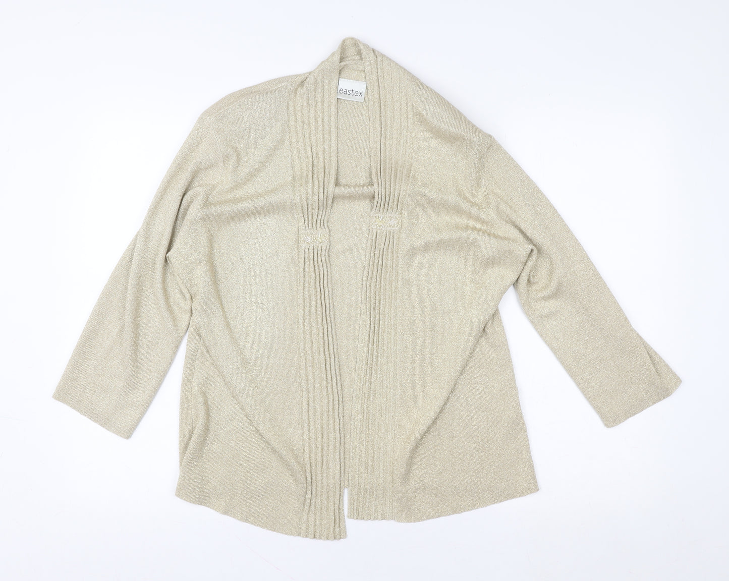 Eastex Women Beige Metallic Open Cardigan UK 14 Relaxed Fit