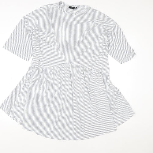ASOS Design Women Blue Stripe Tall Shirt Dress UK 10 Cotton Blend