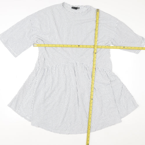 ASOS Design Women Blue Stripe Tall Shirt Dress UK 10 Cotton Blend