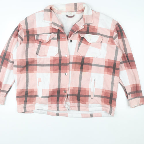 Quiz Womens Pink Check Flannel Shacket Jacket Size M