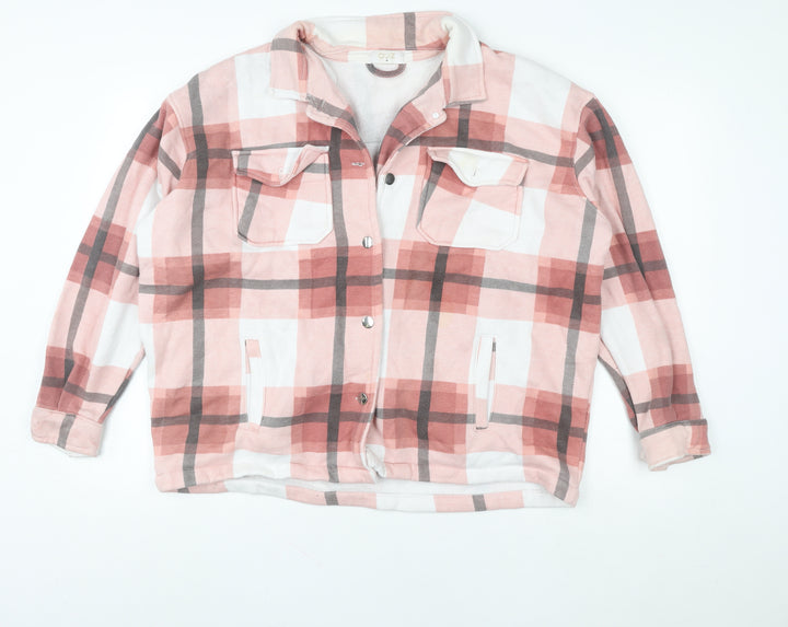 Quiz Womens Pink Check Flannel Shacket Jacket Size M