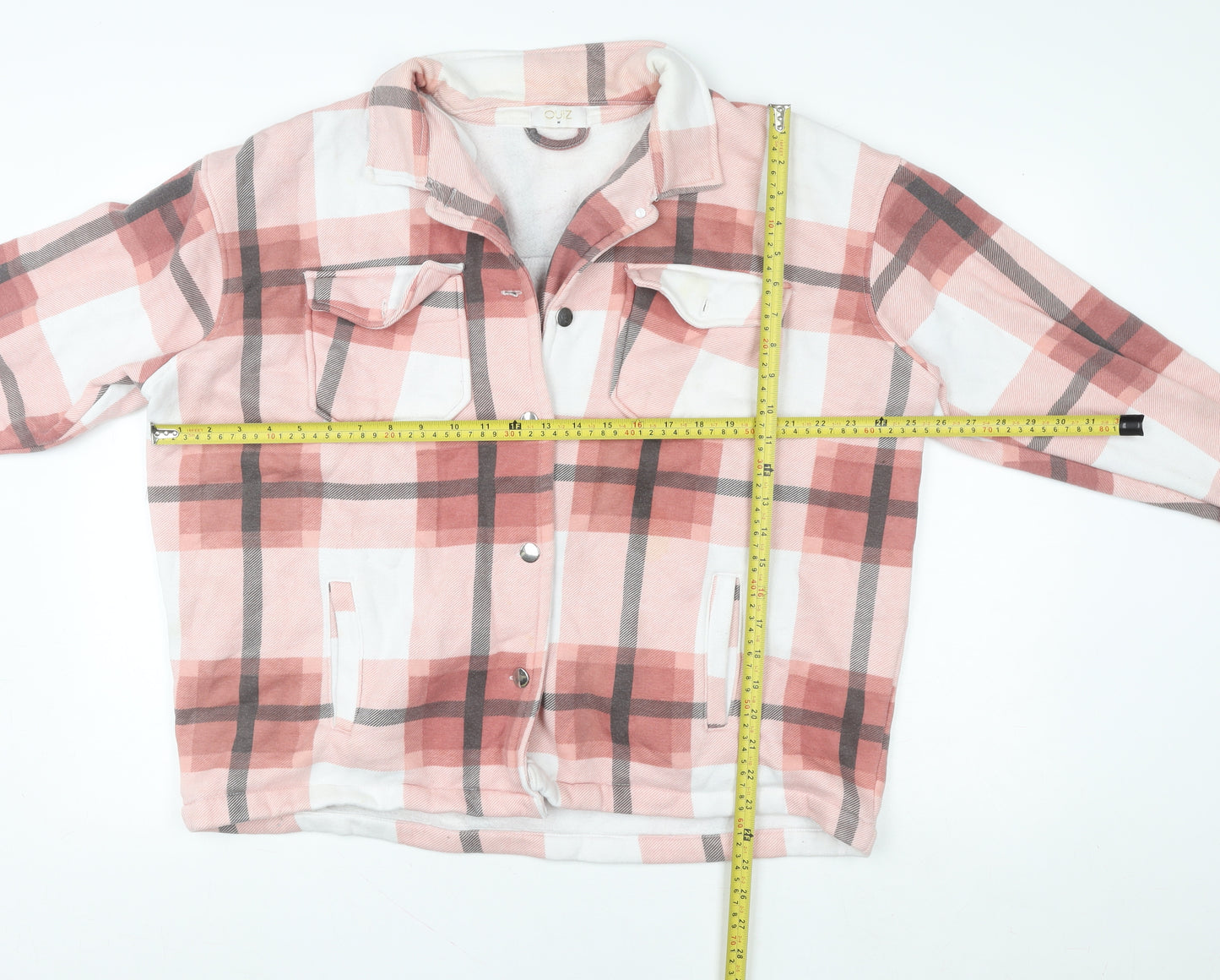 Quiz Womens Pink Check Flannel Shacket Jacket Size M