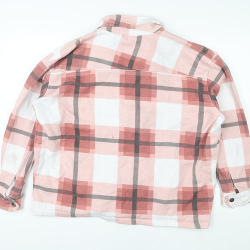 Quiz Womens Pink Check Flannel Shacket Jacket Size M