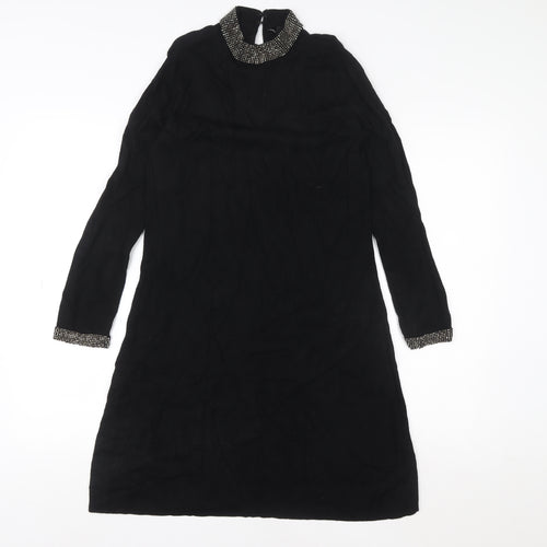 Warehouse Women's Black Beaded High Neck Shift Dress Size 10